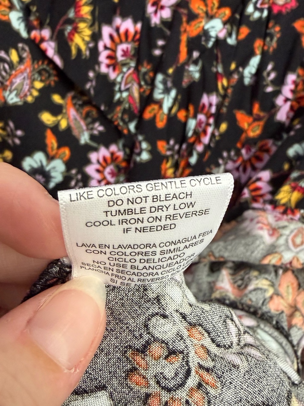 Long Sleeve Floral Ruffle Dress - Black with Pink & Orange Floral - Picture 9 of 11